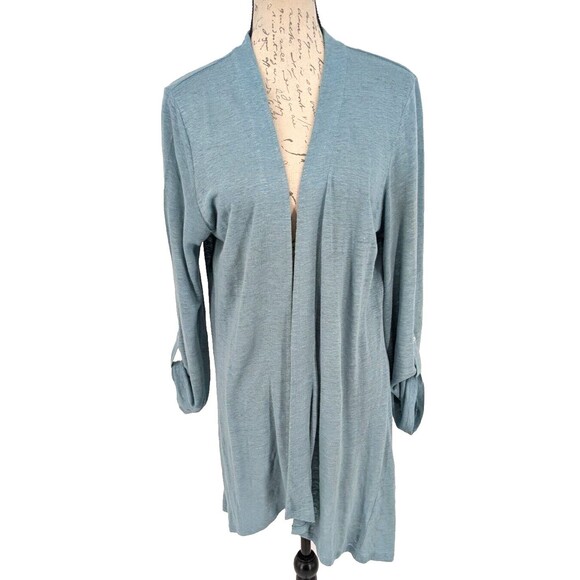 Artisan Tops - Artisan NY Open Front Top Sz Large 100% Linen Blue Lagen Look Minimalist